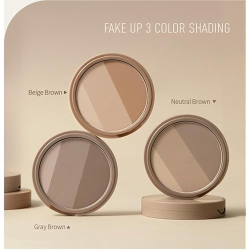 (MACQUEEN NEWYORK) Fake Up 3 Color Shading - #Neutral Brown (Neutral Tone), 3-in-1 Contour Palette for Face Sculpting, Long-Lasting Matte Bronzer & Pressed Powder, 0.31 oz (9g)