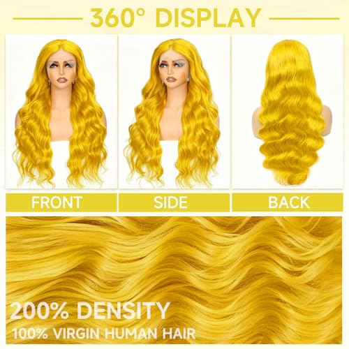 Yellow Lace Front Wig 13x6 Human Hair Body Wave 22 Inch with Natural Hairline