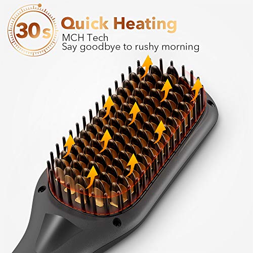 Hair Straightener Brush Ionic Hot Comb with 15 Temp & Anti-Scald - Silvery Black