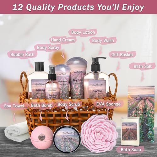 Luxury Spa Gift Basket for Women - Rose & Orchid 13-Piece Set