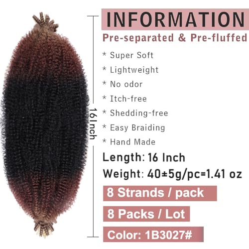 Pre-Separated Springy Afro Twist Hair 16 Inch - 8 Packs, Natural Black