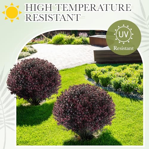 Yunlly 4 Pack Fall Artificial Topiary Balls - Outdoor Faux Bushes, Dark Purple