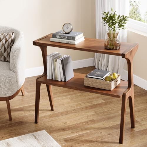 Tribesigns Rustic Brown Solid Wood 2-Tier End Table with Storage Shelves - Slim Farmhouse Side Table for Couch & Bedroom - Variation of THIS listing