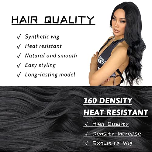 LINGHANG Black 1 26-Inch Curly Wavy Wig for Women, Natural Look