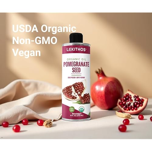 Lekithos Organic Pomegranate Seed Oil, 100% Certified Organic, Cold Pressed, Rich in Omega 5, 8oz, Single Ingredient Nutrition, Non-GMO
