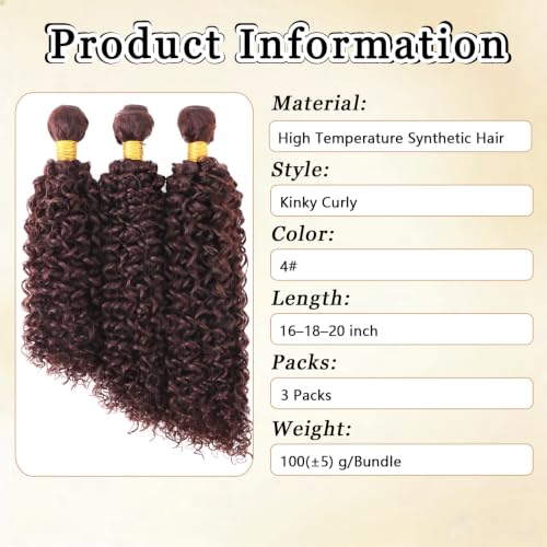 Synthetic Kinky Curly Hair Bundles for Women 16-20 Inch 300g 3 Pack - 4#
