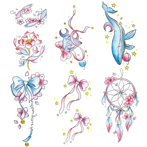 6 Sheets Tiny Small Temporary Tattoos For Women Men Finger Hands Neck Wrist Face, Cute Long Lasting Cartoon Fake Tattoo Stickers For Kids Boys Girls Rabbit Owl Snake Lion Eagle Whale