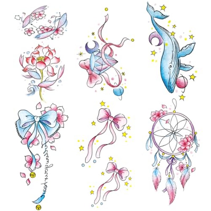 6 Sheets Tiny Small Temporary Tattoos For Women Men Finger Hands Neck Wrist Face, Cute Long Lasting Cartoon Fake Tattoo Stickers For Kids Boys Girls Rabbit Owl Snake Lion Eagle Whale
