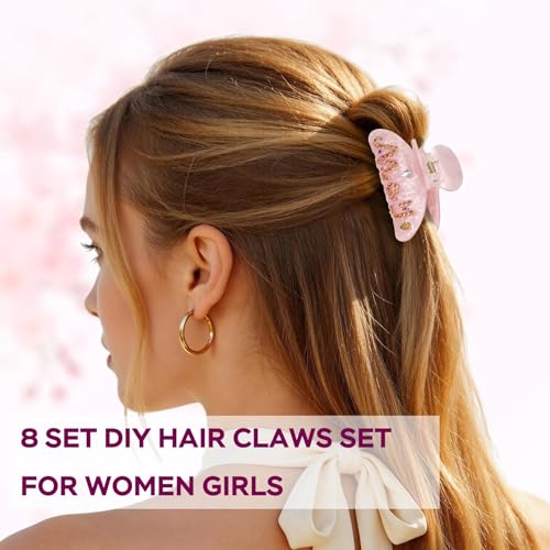 DIY Hair Claw Clips Kit with Decorative Accessories - 8 Acrylic Clamps & Craft Supplies