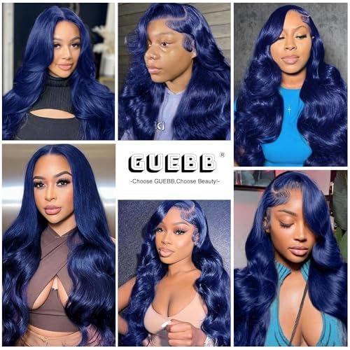 Blue Lace Front Wig Human Hair Body Wave 20 Inch Glueless Pre Plucked with Baby Hair - Navy Blue 13x4 HD Lace Frontal Variation of THIS listing