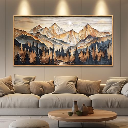 Abstract Mountain Range Wall Art Canvas - 40x20 Inches Frame, Mountain Landscape Painting, Living Room Decor Variation of Abstract Mountain Range Wood Frame 40"L x 20"W
