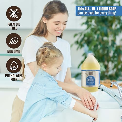 Unscented Castile Liquid Soap 64 oz - Natural, Multi-Purpose, Vegan & Palm Oil Free