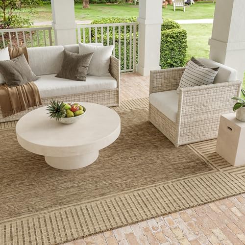 nuLOOM Asha 7' Round Indoor/Outdoor Area Rug - Light Brown Border