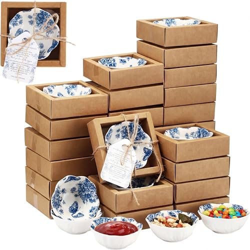 Teenyyou 50 Pack Small Ceramic Bowls - Blue Floral Wedding Favors & Holiday Party Serveware