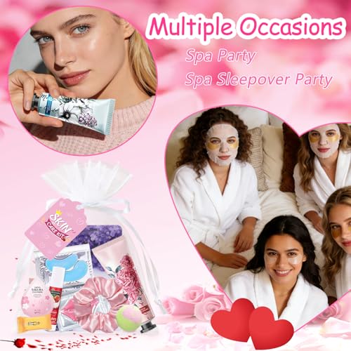 132 Pcs Spa Party Supplies for Woman, Include Facial Mask, Face Cream, Hand Creams, Lip Balms, Under Eye Patches, Lip Mask, Foot Bath Bombs, Sleepover Spa Party Favors Bulk Gifts