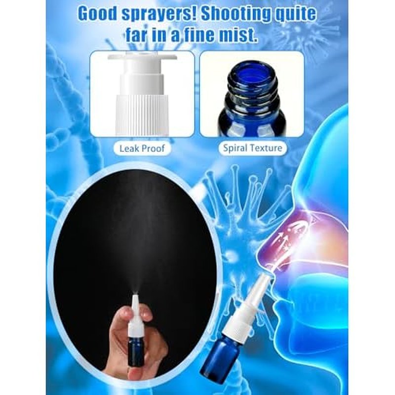 20 Pcs Nasal Spray Bottle, 5ML/0.17OZ 12 Pcs Blue Glass Refillable Nasal Spray Bottles Empty with 4 Funnels and 4 Labels