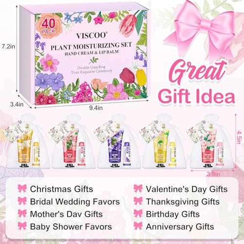 40 Pack Lip Balm and Hand Cream Set with Gift Bags & Cards - Bulk Gifts for Women