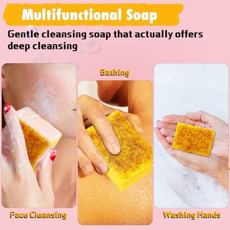Kojic Soap Bar, Lemon Turmeric Soap Bar with Vitamin C for Dry Sensitive Skin, Turmeric Soap for Face, Body Hands 3 Bars