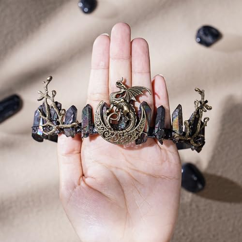 Black Fairy Crystal Crown Tiara for Cosplay Weddings & Parties - Elf Raw Quartz Headpiece