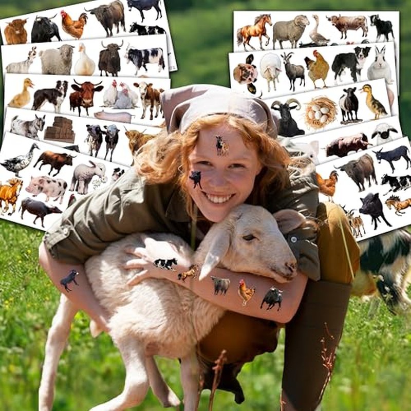 103 PCS Farm Animals Birthday Party Decorations Favors Supplies Barnyard Farm Pig Horse Sheep Ox Cow Farmhouse Temporary Tattoos Stickers Girls Boys Classroom School Prizes Reward