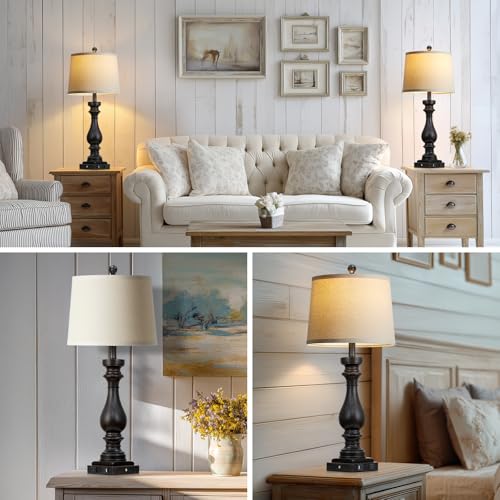 Black Vintage 29-Inch Tall Table Lamps Set of 2 with USB C & AC Outlets - Farmhouse Touch Nightstand Lamps
