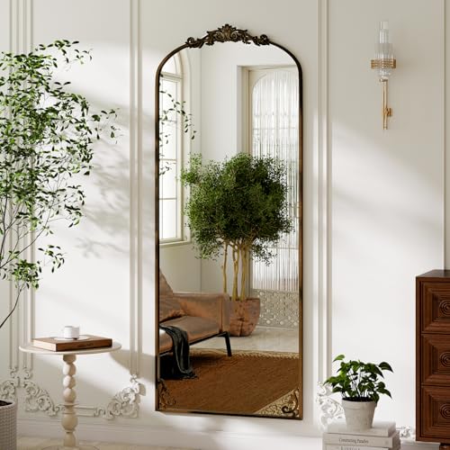 Bronze Arched Full Length Mirror 56x21 Vintage Carved Floor Mirror