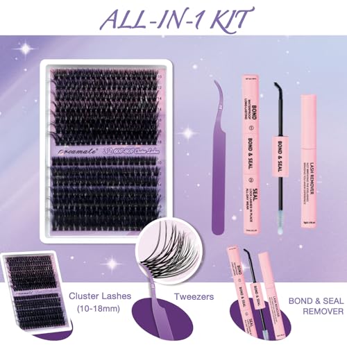 Cluster Lashes Individual Cluster Eyelashes D Curl Mix 10-18mm (60D+80D) Eyelashes Cluster Volume & Dramatic Russian Individual Eye Lashes for Beginners (60D+80D Lash kit with Remover)