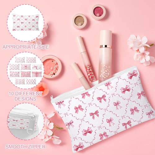 Pink Bow Makeup Bags Set for Women - 30 Coquette Cosmetic Pouches with Bow Variation