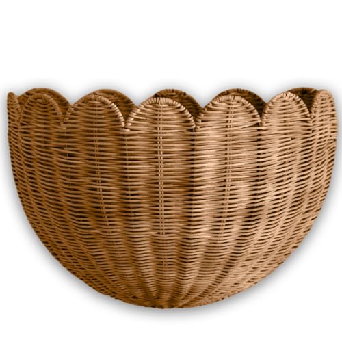 BEBE BASK Scalloped Wicker Wall Basket - Mocca, 16x10x7 Inches