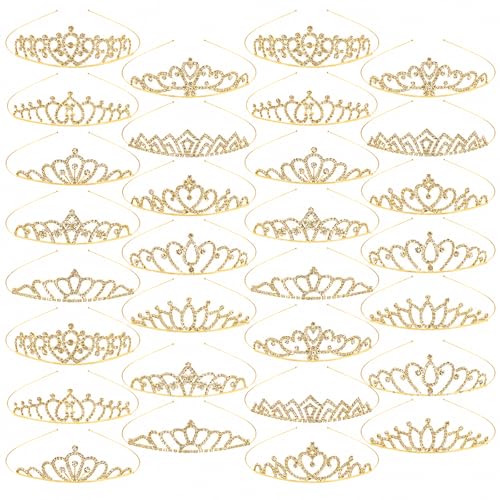 TOBATOBA Gold Princess Tiara Set for Women & Girls, Sparkling Rhinestone Crowns, Wedding & Party Headbands