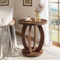 Round End Table with Storage - Rustic Side Table in Dark Brown, 23.62 inch