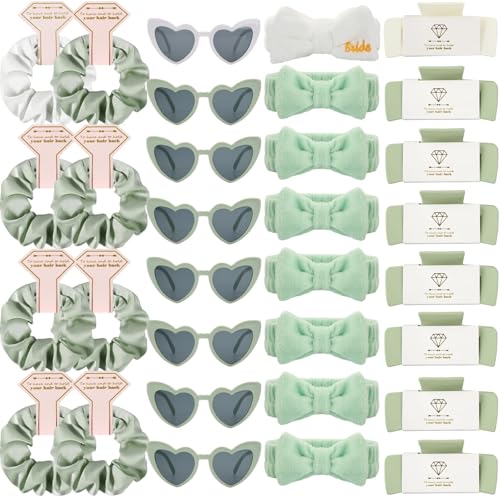 Bridesmaid Hair Claws & Scrunchies Set with Sunglasses - White & Sage Green Variation of THIS listing