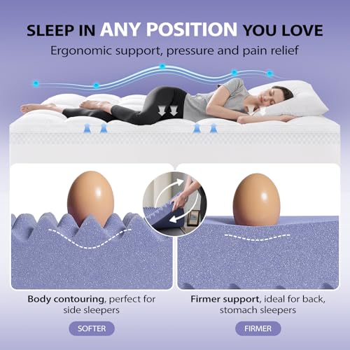 White Full Size Memory Foam Mattress Topper with Cooling Gel Egg Crate & Pillow Top - 4 Inch