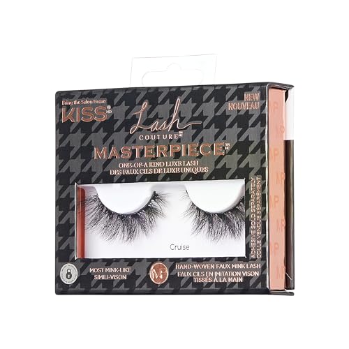 KISS Lash Couture Masterpiece False Eyelashes, Cruise', 12 mm, Contact Lens Friendly, Easy to Apply, Hand-Woven Faux Mink Reusable Strip Lashes, Includes 1 Pair of Lashes (Pack of 2)