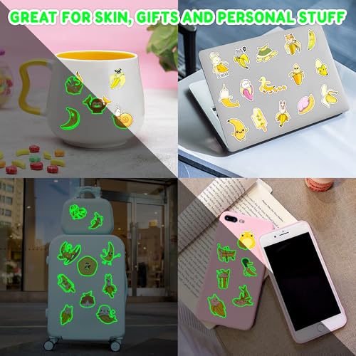 Banana Pre-Cut Temporary Tattoos 8 Sheets 96PCS Yellow Banana Party Decorations Supplies Favors Fruits Theme Birthday Stickers Christmas Gifts for Boys Girls Class School Prizes Carnival (Luminous)