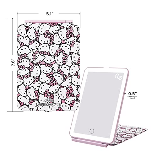 Impressions Vanity Hello Kitty Touch Pad Mini Tri-Tone Makeup Mirror with Printed Flip Cover and LED Strip, Travel Vanity Mirror with Touch Sensor Switch and USB Extension (White/Pink)
