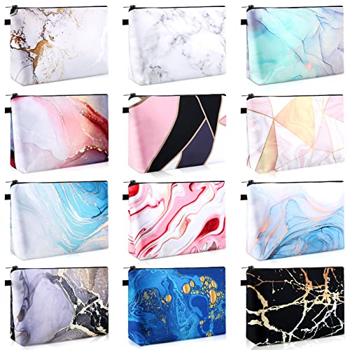 Sanwuta Marble Style Waterproof Makeup Bags Set of 12 Large Cosmetic Pouches