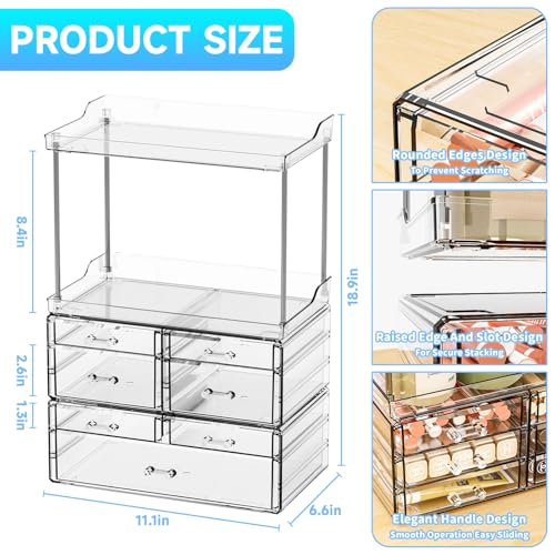 7-Drawer Bathroom & Vanity Organizer with Top Tray - Clear, Stackable, 18.9" Tall