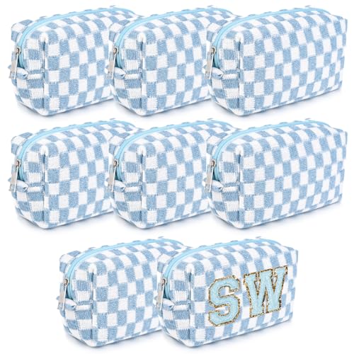 8 Pcs Checkered Makeup Bag Bridesmaid Proposal Gifts Makeup Pouch Bulk for Wedding Party Favors Bachelorette Party Decorations Toiletry Organizer Bag Cosmetic Case Gift