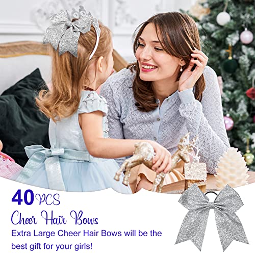 Cheerleader Hair Bows Glitter Silver 40 Pcs Cheer Hair Accessories