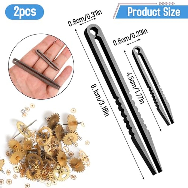 2Pcs Mini Titanium Travel Tweezers, EDC Tool Gadget Pick Up Tweezers (Black)