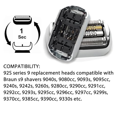 92S Series 9 Replacement Heads Compatible with Braun S9 Razor Replacement Head, 92S Blades for Braun s9 Foil & Cutter Replacement Head 9290cc, 9291cc, 9370cc, 9293s, 9385cc, 9390cc, 9330s, 9296cc