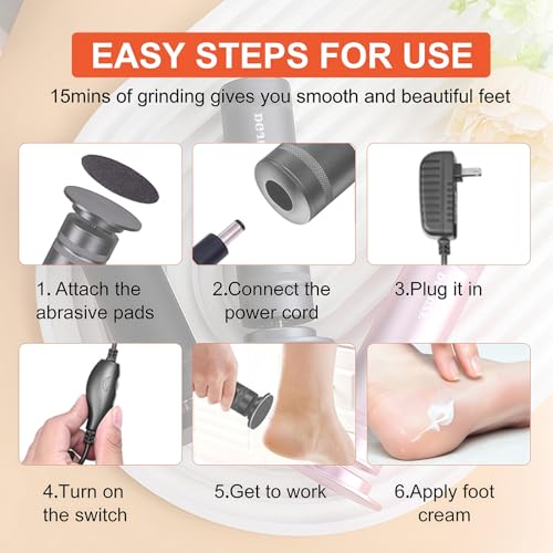 Electric Foot Callus Remover Rechargeable Pedicure Kits with 11 Pack Pedicures Replacement Heads (6 Extra Coarse & 5 Regular Coarse Heads), Feet Care for Removes Dry Hard & Dead Skin Ideal Gift
