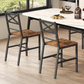Rustic Brown Dining Chair Set of 2 - Farmhouse Kitchen Chairs with Metal Frame
