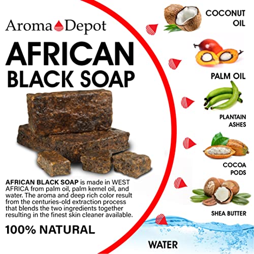Aroma Depot Raw African Black Soap 8oz 100% Raw Natural soap for Acne, Eczema, Psoriasis, Scar Removal Face And Body Wash. Handmade