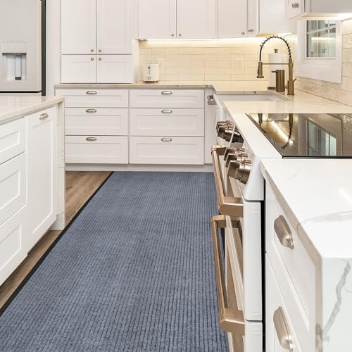 GOOFCXO 3x16.4 ft Outdoor Runner Rug Double Stripes Waterproof Non-Slip Hallway Mat Grey