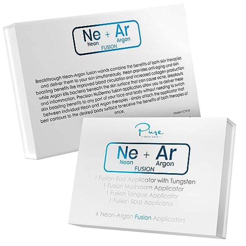 4-Piece Fusion Wand Acessory Set for Nuderma Wands - NuDerma NOT Included - Neon & Argon Fusion Glass applicators for Nuderma ? High Frequency Upgraded Fusion Wand Set Compatible with Nuderma Systems