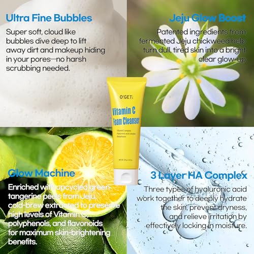 Vitamin C Foam Cleanser, Brightening Face Wash with Triple Vitamin C, Upcycled Green Tangerine, Ultra-Fine Micro Bubbles, 4.2oz