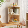 Kids Corner Storage Cabinet - 2-Tier Montessori Toy & Book Organizer - Rubber Wood, Playroom & Nursery