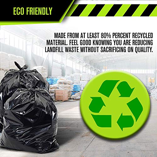 Aluf Plastics Heavy Duty 55-Gallon Black Garbage Bags Pack of 100 - 2 Mil Thick Contractor Waste Liners